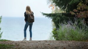 woman wearing backpack